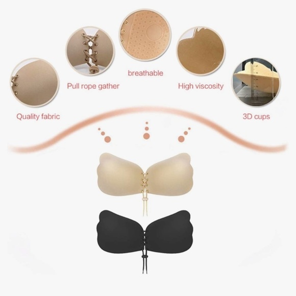 NWT Sticky Bra Backless Strapless Push Up Cleavage Stick On Bra Nude 34B - Picture 6 of 8